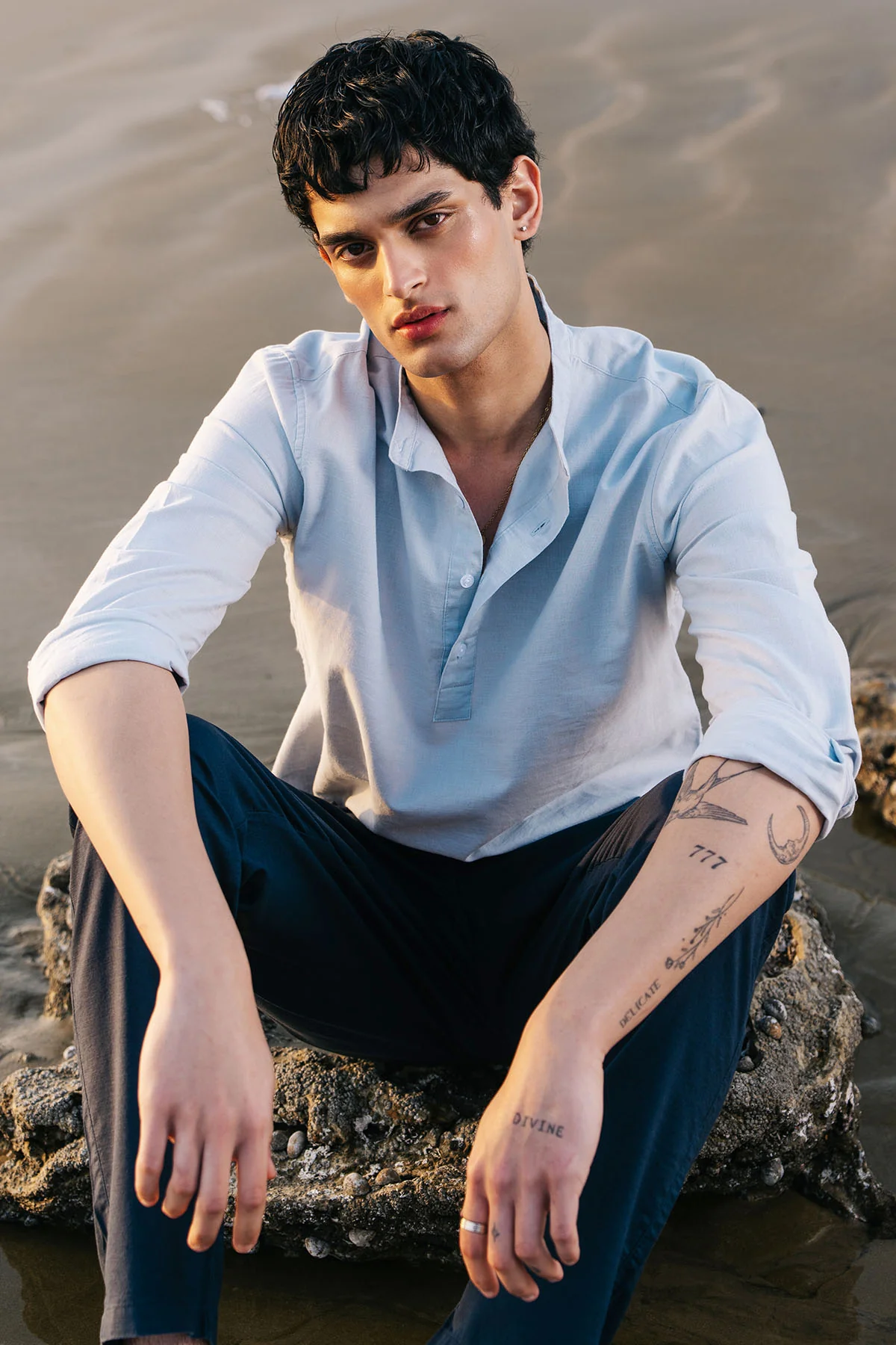 BAND COLLAR LINEN SHIRT - Image 8