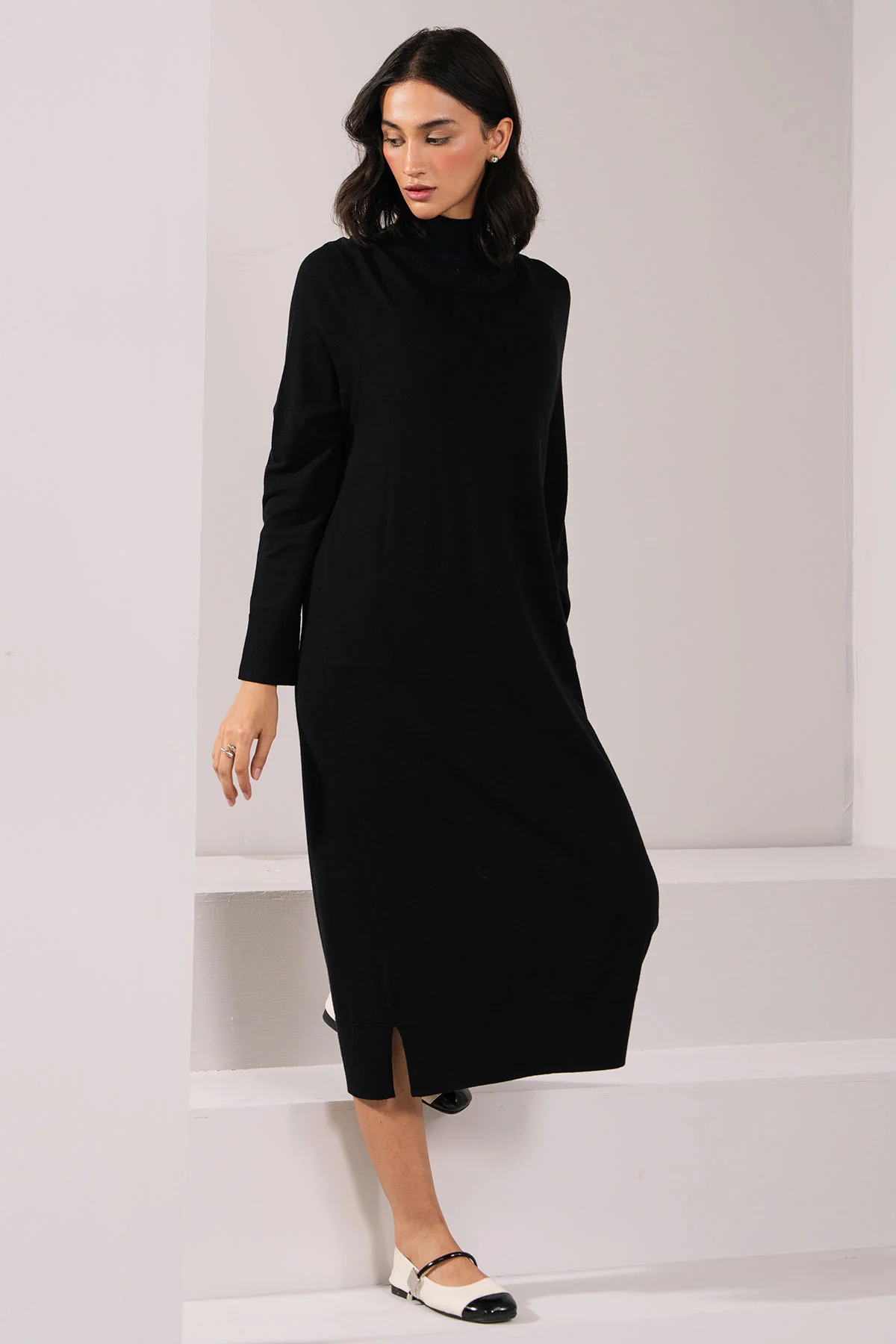 BLACK KNIT LONG DRESS - KNIT WEAR - Image 3