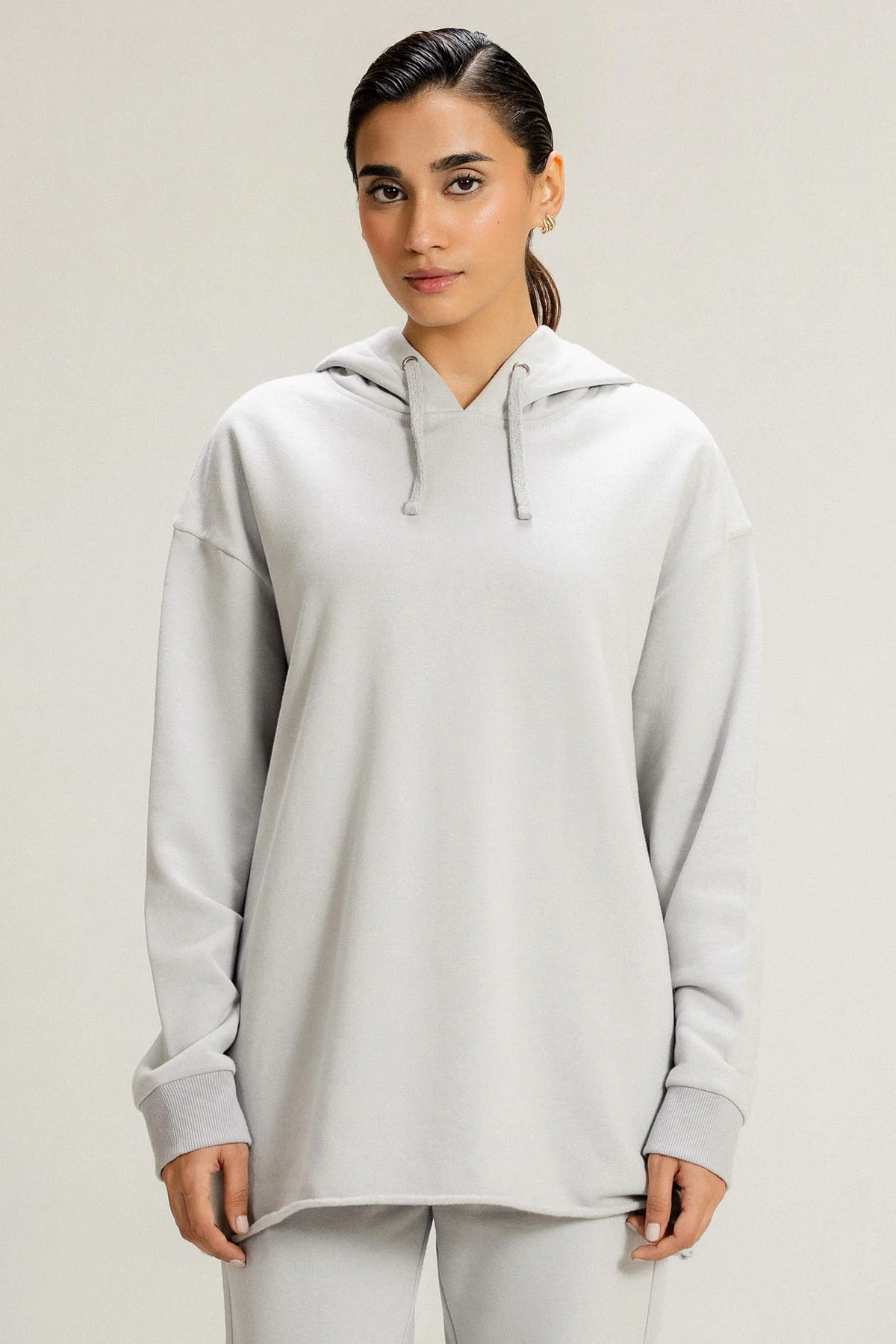OVERSIZED LONG HOODIE - PIMA FLEECE - Image 3