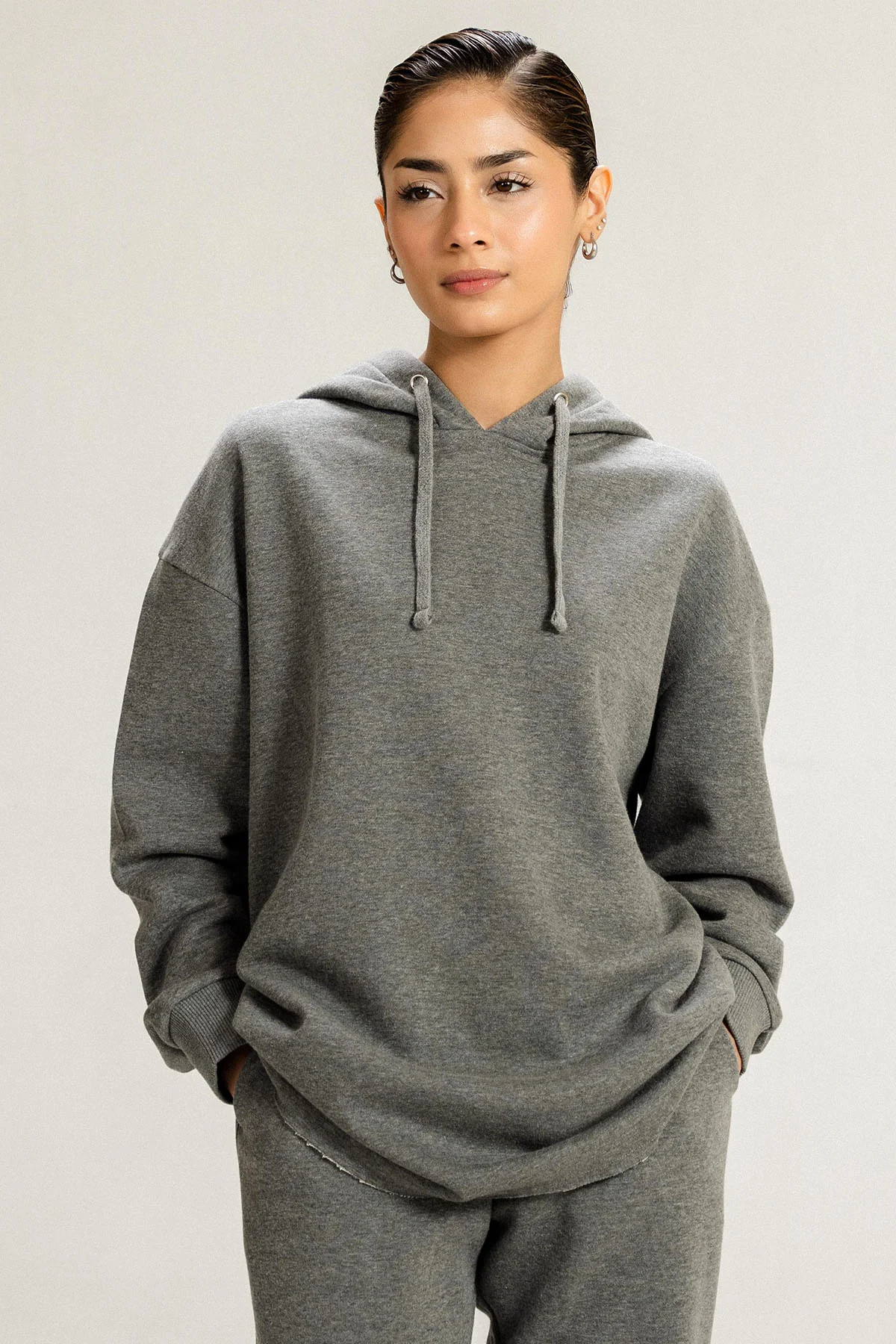 OVERSIZED LONG  HOODIE - PIMA FLEECE - Image 5