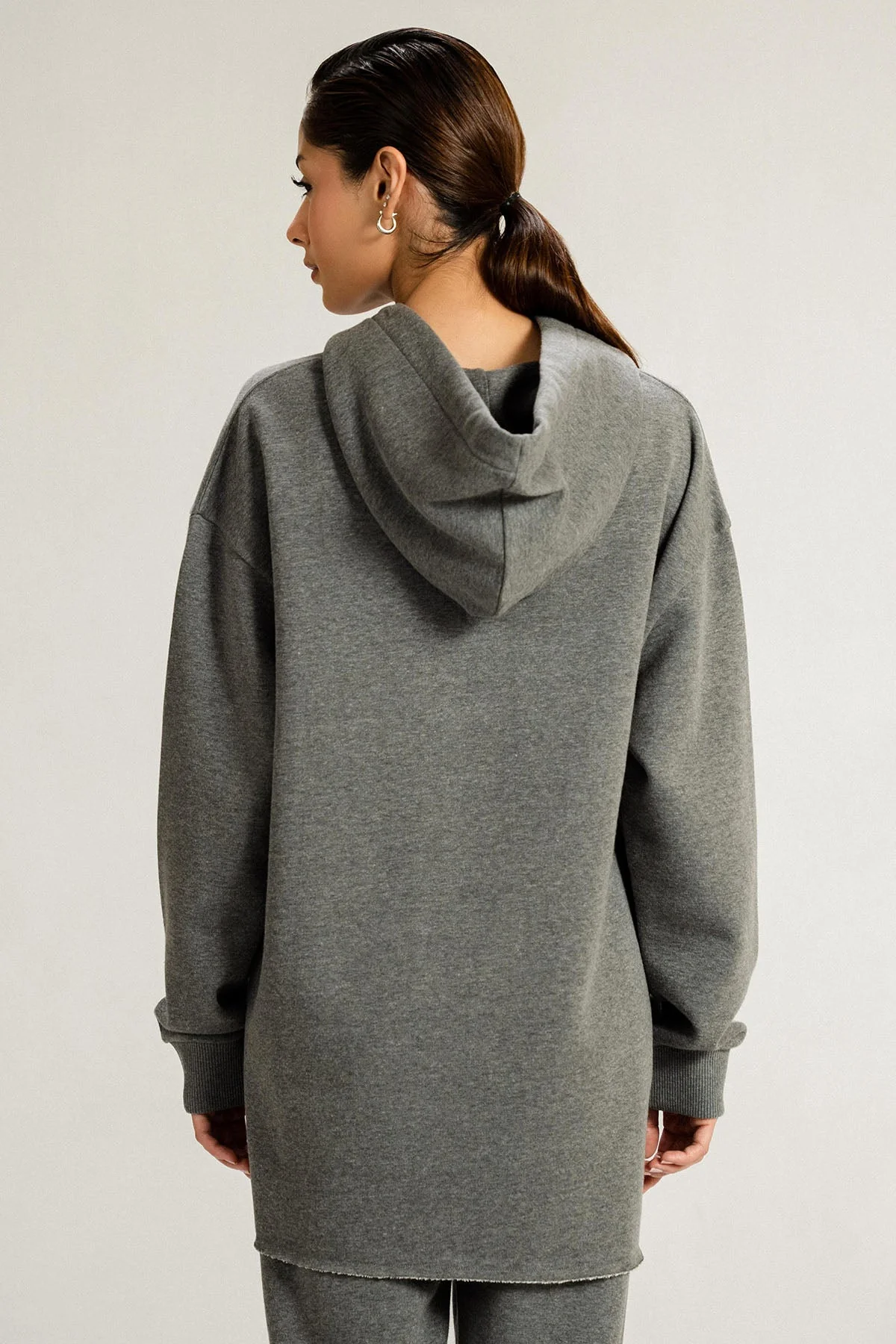 OVERSIZED LONG  HOODIE - PIMA FLEECE - Image 7