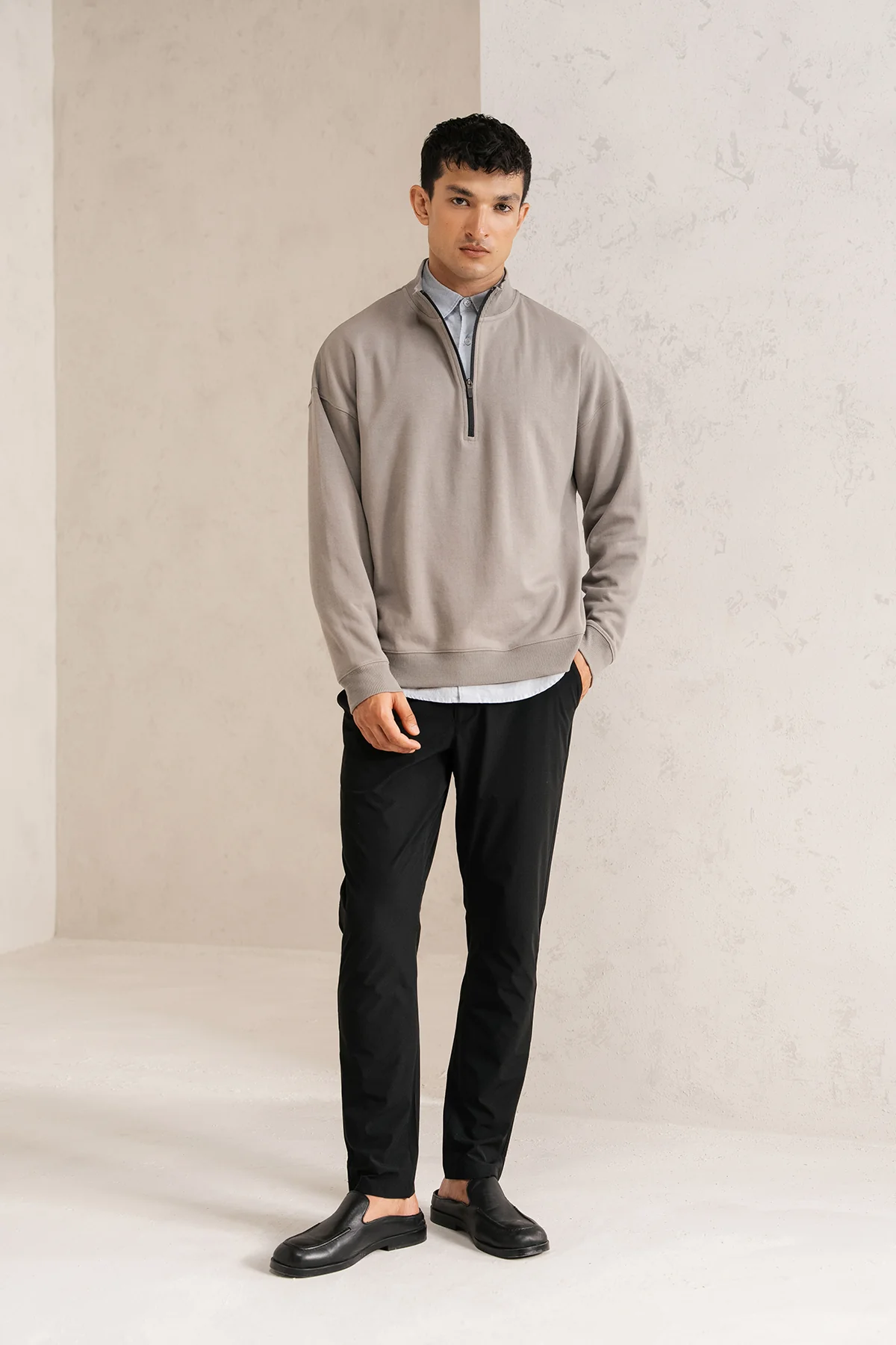 QUARTER ZIP BOXY FIT SWEATSHIRT