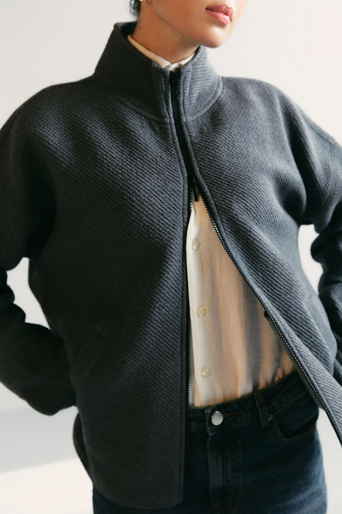 TEXTURED-LUXE ZIP UP JACKET - Image 3