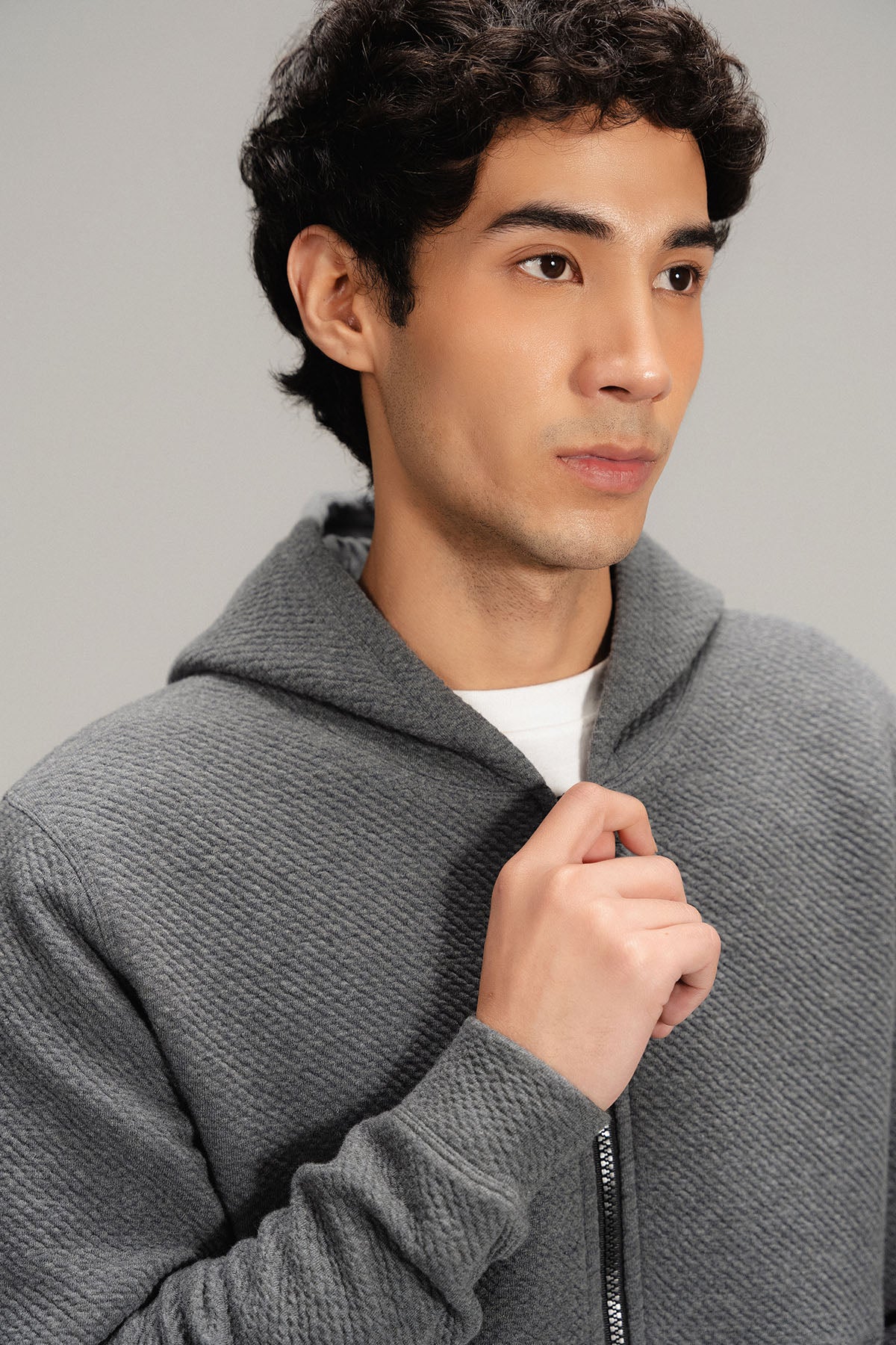TEXTURED ZIP UP HOODIE - Image 6