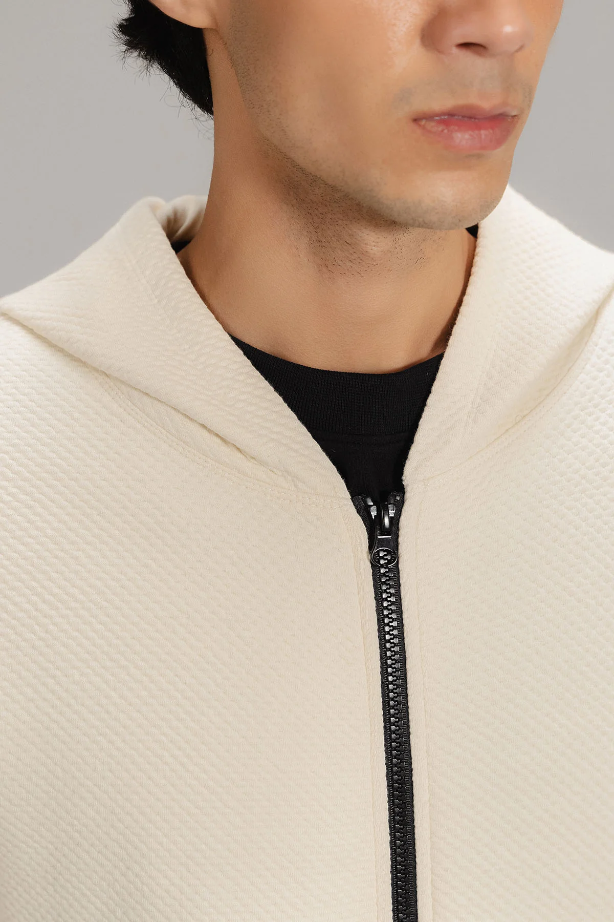 TEXTURED ZIP UP HOODIE - Image 3