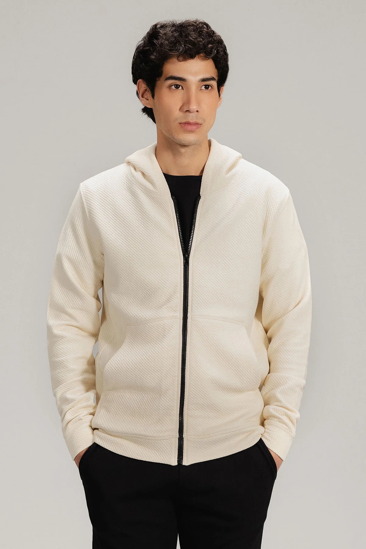 TEXTURED ZIP UP HOODIE - Image 4
