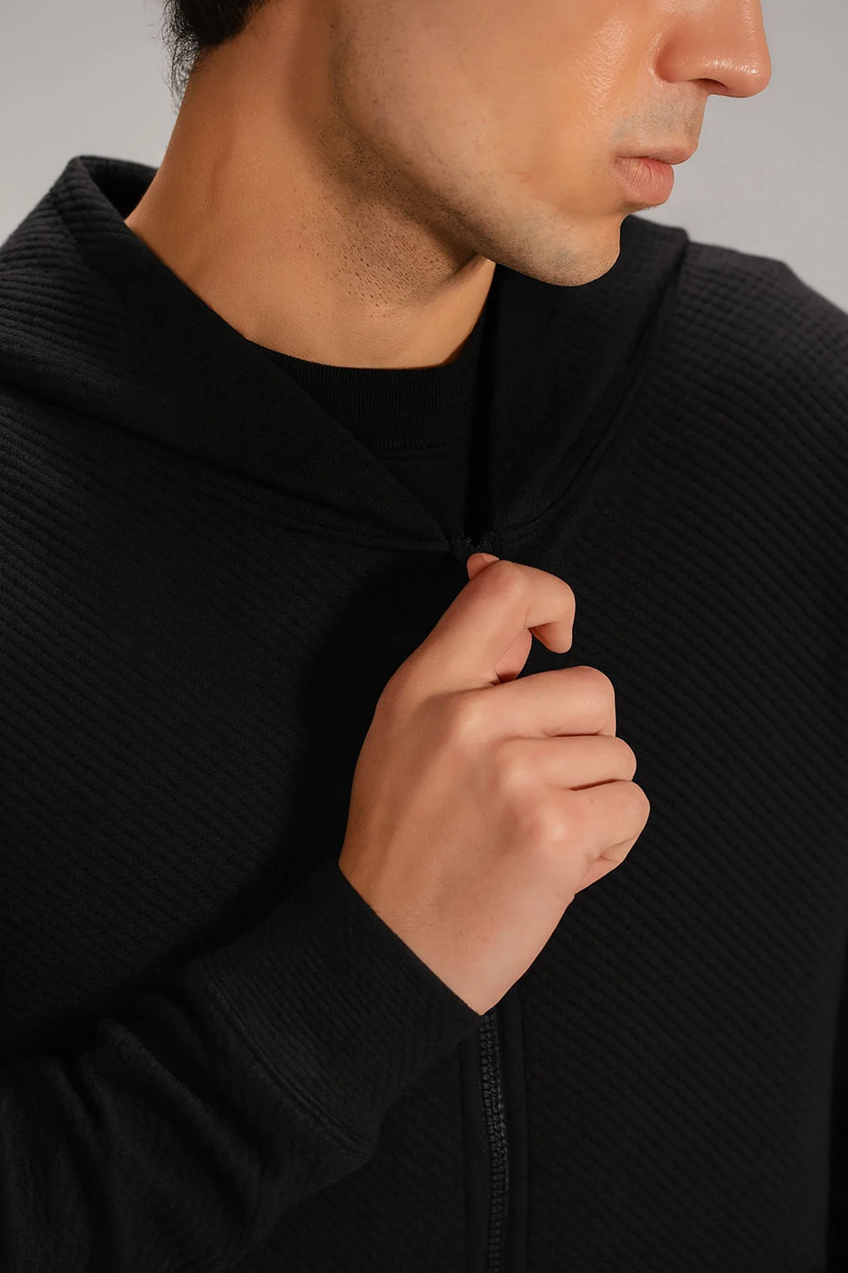 TEXTURED ZIP UP HOODIE - Image 2
