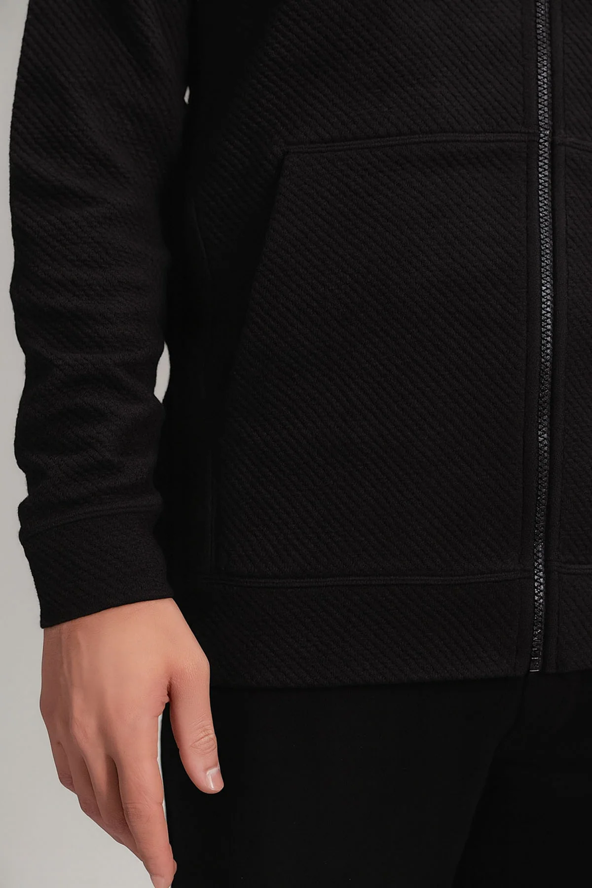 TEXTURED ZIP UP HOODIE - Image 3
