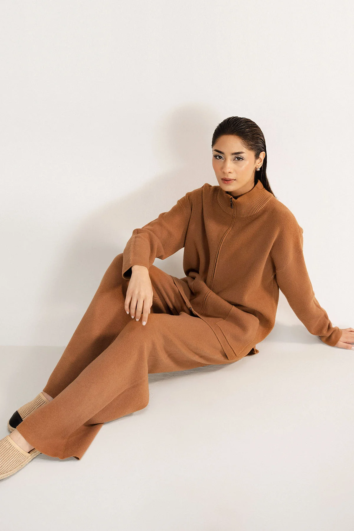 TAN ZIP CO-ORD SET - KNIT WEAR - Image 3