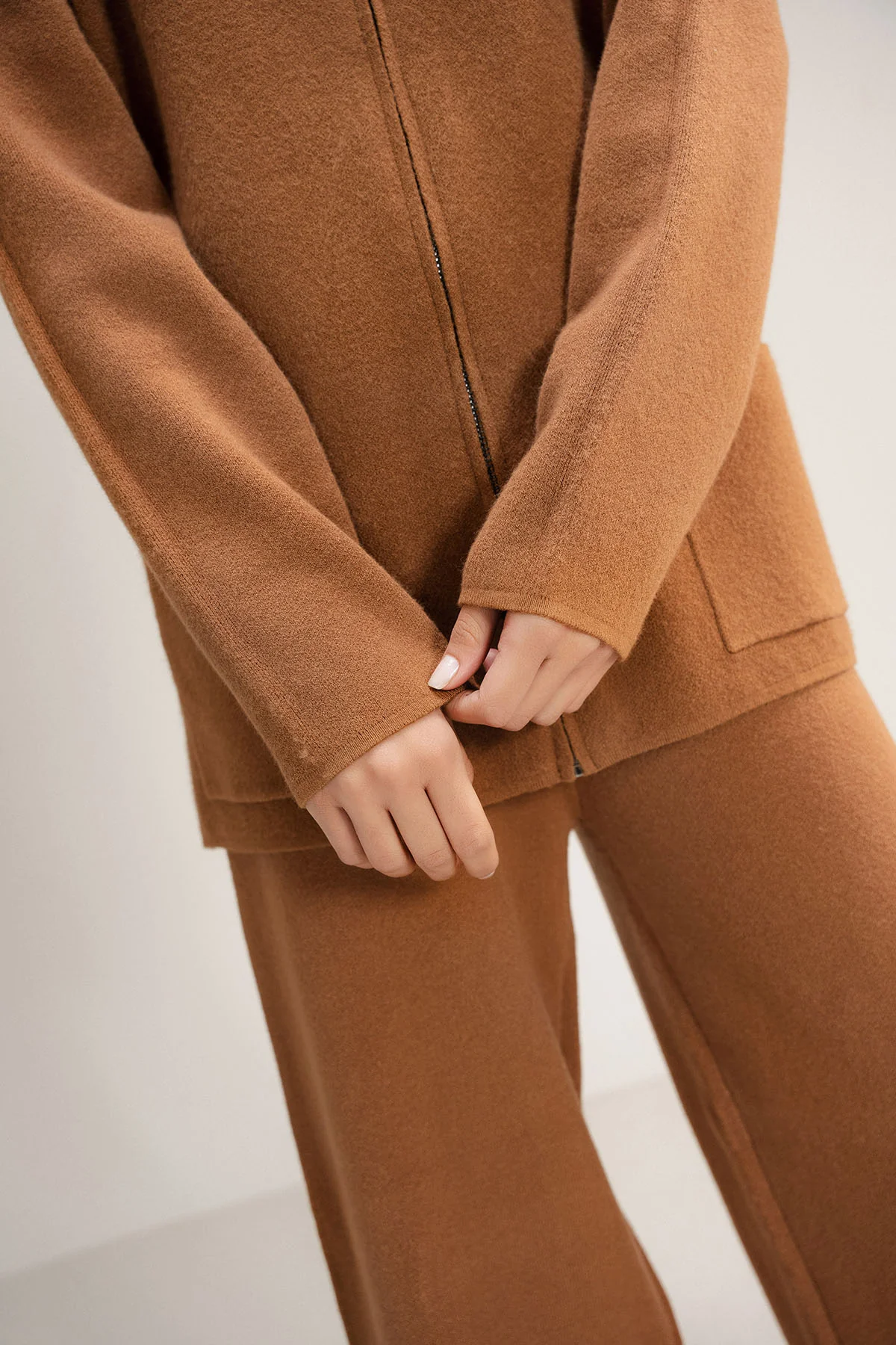 TAN ZIP CO-ORD SET - KNIT WEAR - Image 4