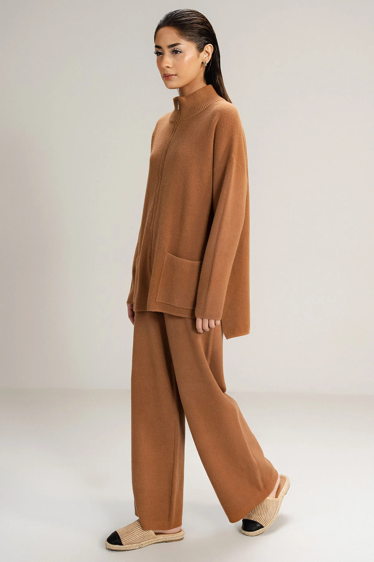 TAN ZIP CO-ORD SET - KNIT WEAR - Image 6